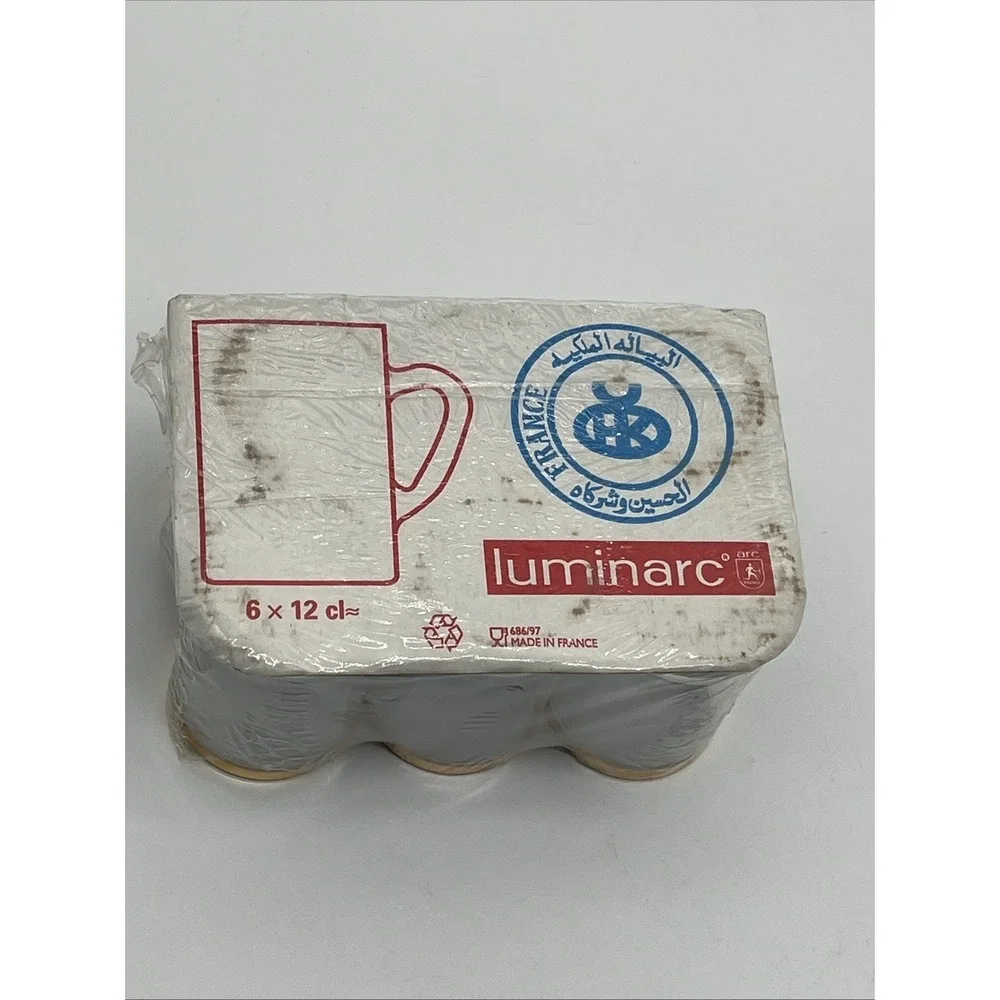 Vintage Luminarc France Gold Rim Tea Cups Set 6 Arabic Bayalah Malakiyah Box NOS